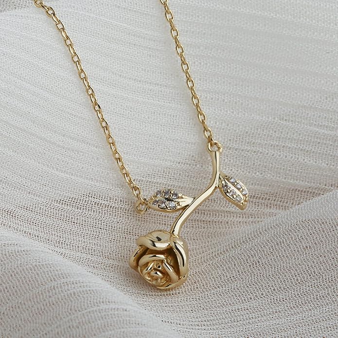 Golden Dewdrop Rose Necklace