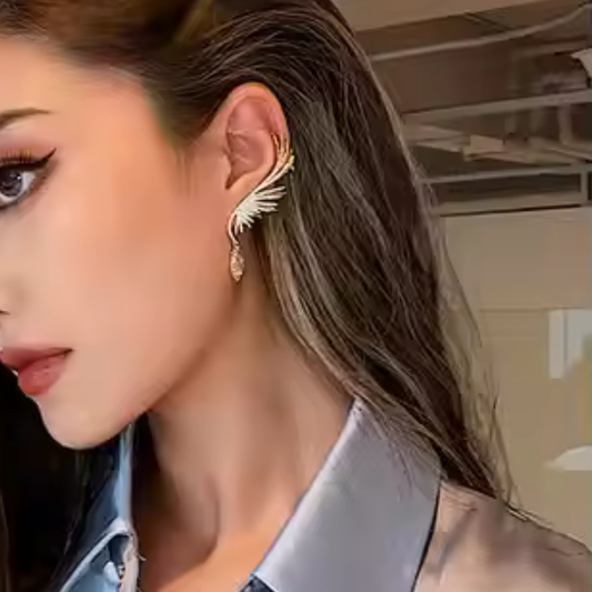 Feather Wing Ear Cuffs with Dazzling Drops | 18K Gold Plated