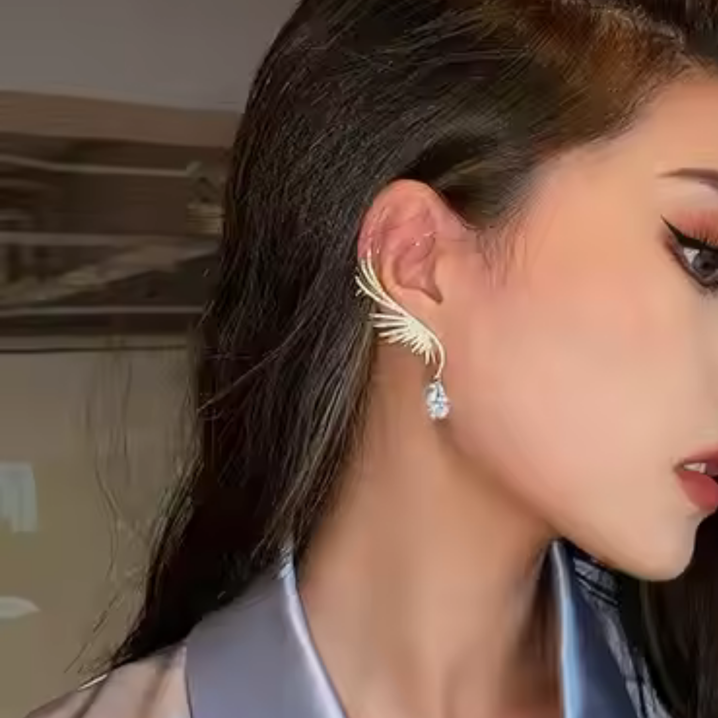 Feather Wing Ear Cuffs with Dazzling Drops | 18K Gold Plated