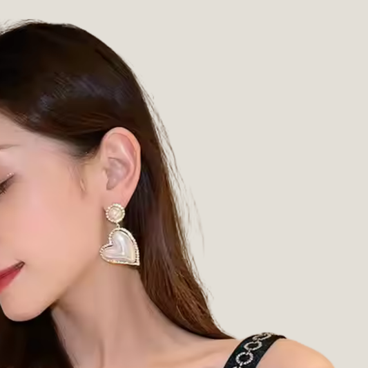 Dazzling Heart of Pearl Drop Earrings
