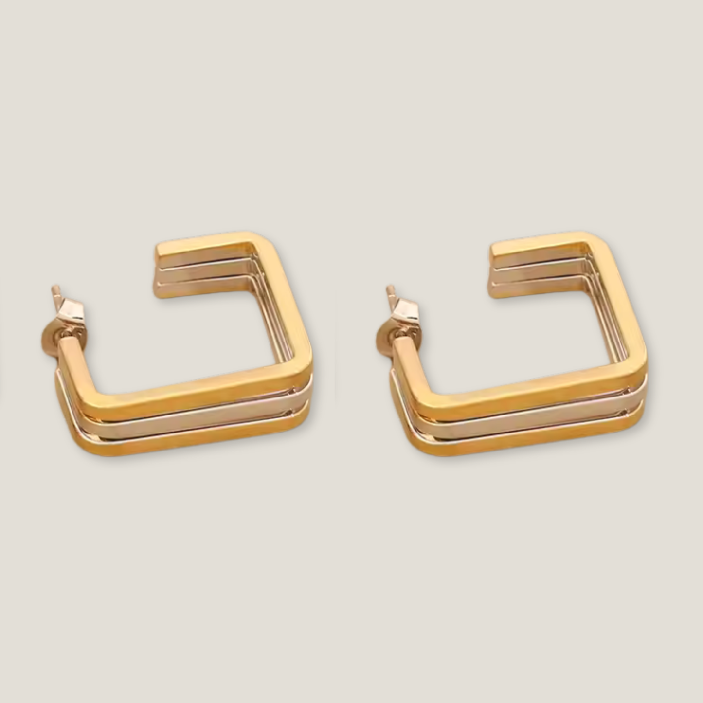 Bold Geometric Two-Tone Square Hoop Earrings
