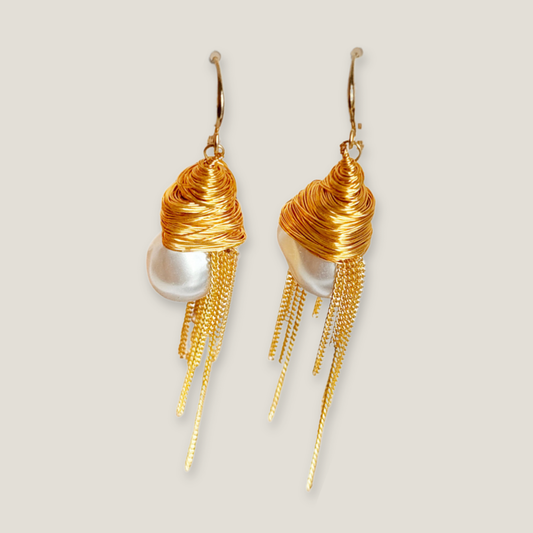 Pearl & Chain Tassel Earrings | 18K Gold Plated