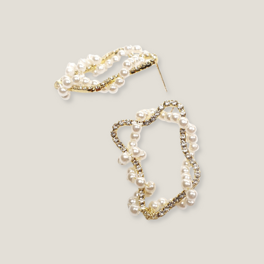 Dazzling Pearl & Rhinestone Swirl Earrings