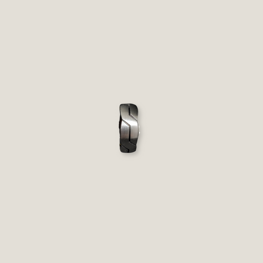 Segmented Steel: Textured Puzzle Ring for Him