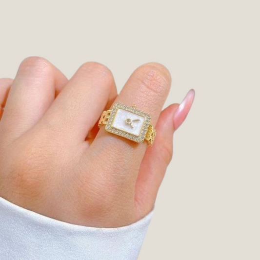 Petite Hourglass: Crystal-Accented Watch Face Ring