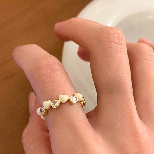 Heartfelt Radiance: Mother-of-Pearl & Crystal Heart Ring