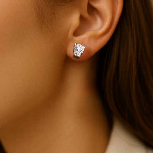 Paved Panther Emerald Eye Earrings