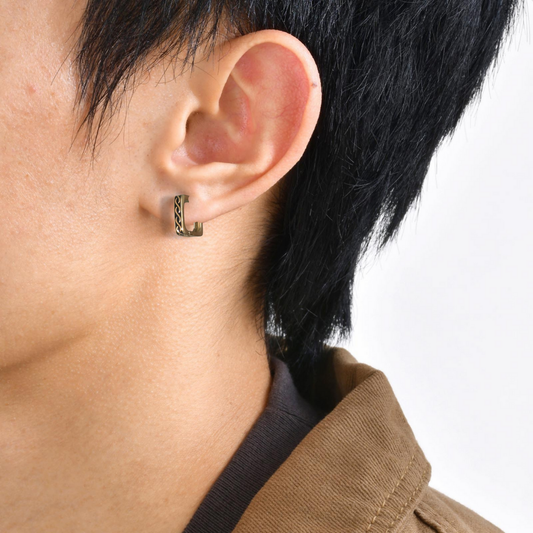 Golden Wave Inlay Hoop Studs | 18K Gold Plated