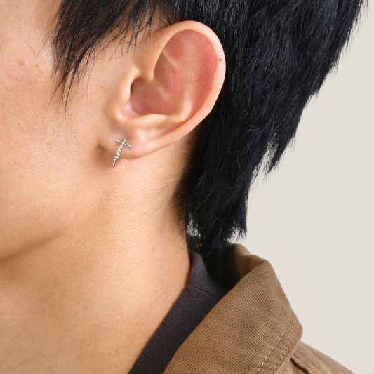 Linear Edge: Stainless Steel Silver Cross Studs