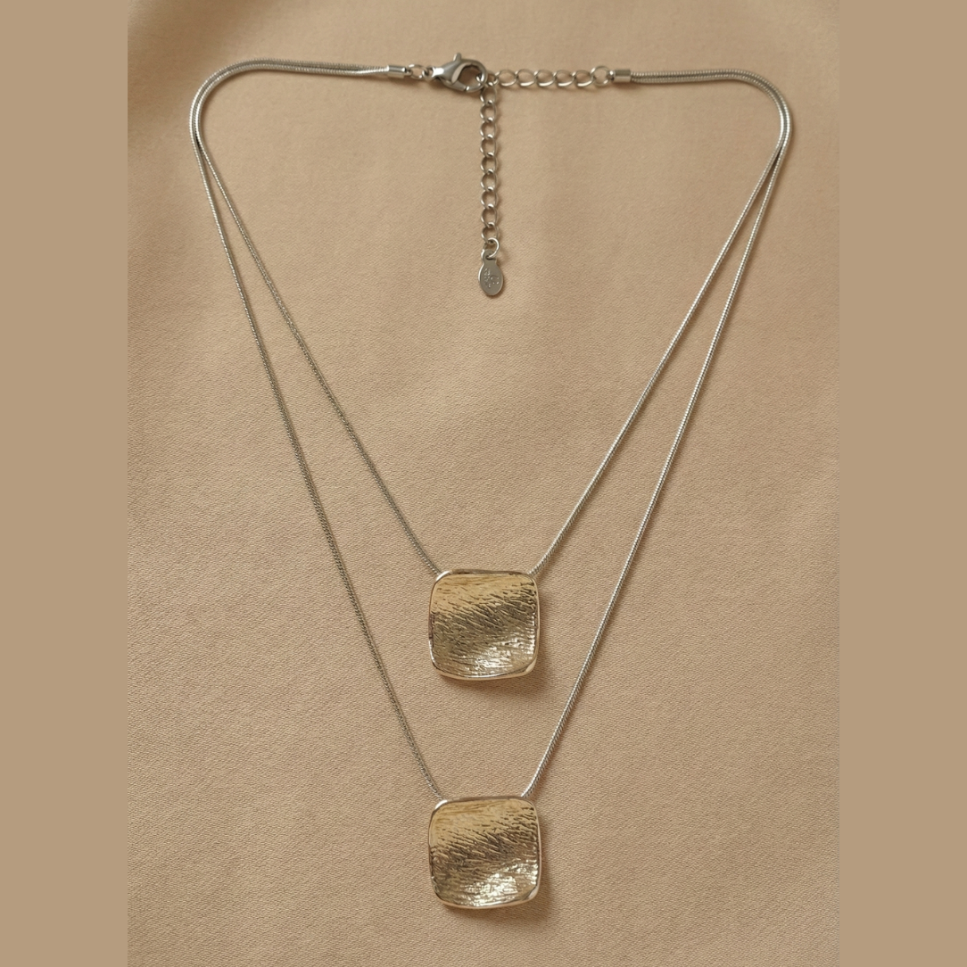 Double Layered Square Pendant Necklace | 18K Gold Plated