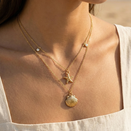 Layered Ocean Charm Necklace