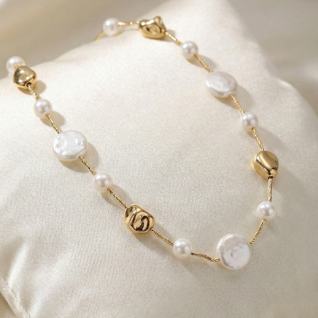 Irregular Coin Pearl & Abstract Nugget Necklace
