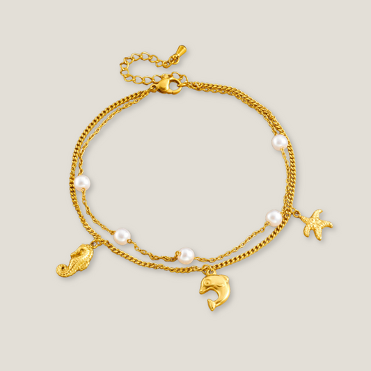 Golden Shore Pearl & Charm Anklet | 18K Gold Plated