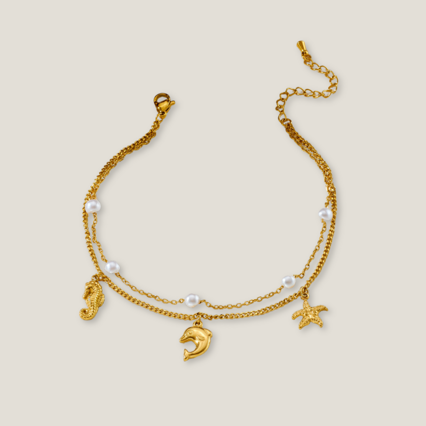 Golden Shore Pearl & Charm Bracelet | 18K Gold Plated