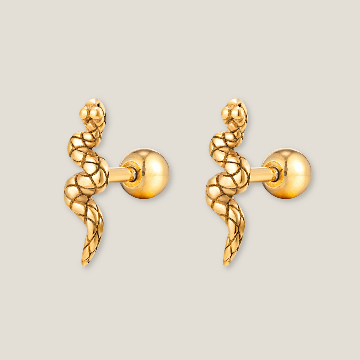 Golden Serpent's Kiss: Anti-Tarnish Stainless Steel Stud