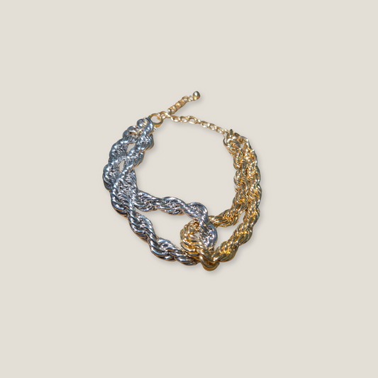 Dual Tone Twisted Torque Bracelet