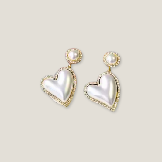 Dazzling Heart of Pearl Drop Earrings