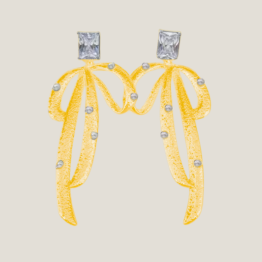 Dazzling Bow & Pearl Drop Earrings