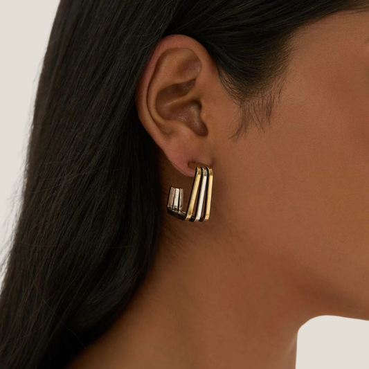 Bold Geometric Two-Tone Square Hoop Earrings