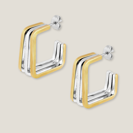 Bold Geometric Two-Tone Square Hoop Earrings