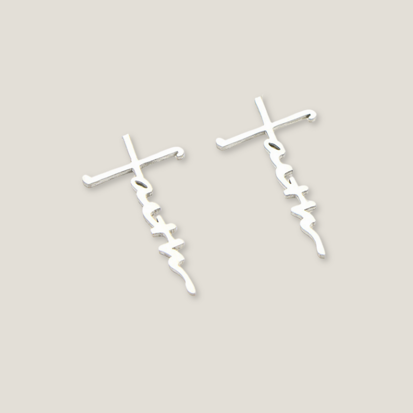 Linear Edge: Stainless Steel Silver Cross Studs