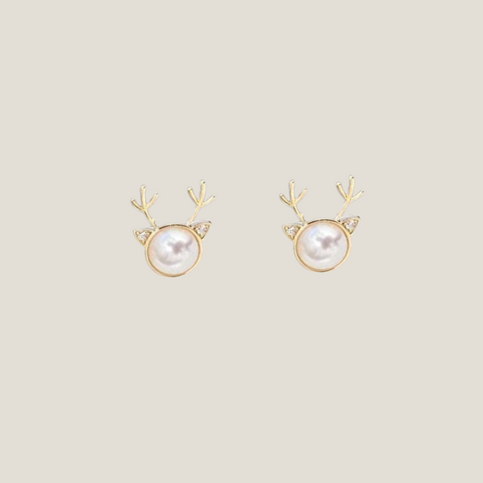 Whimsical Pearl Deer Studs