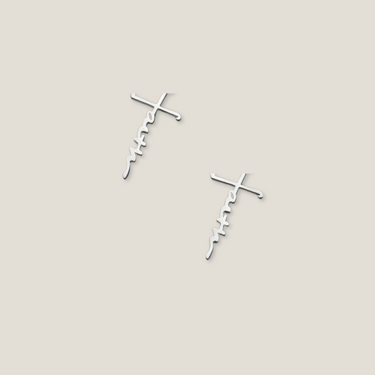 Linear Edge: Stainless Steel Silver Cross Studs