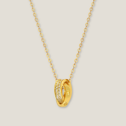 Eternal Bond: Interlocking Crystal & Gold Rings Necklace | 18k Gold Plated
