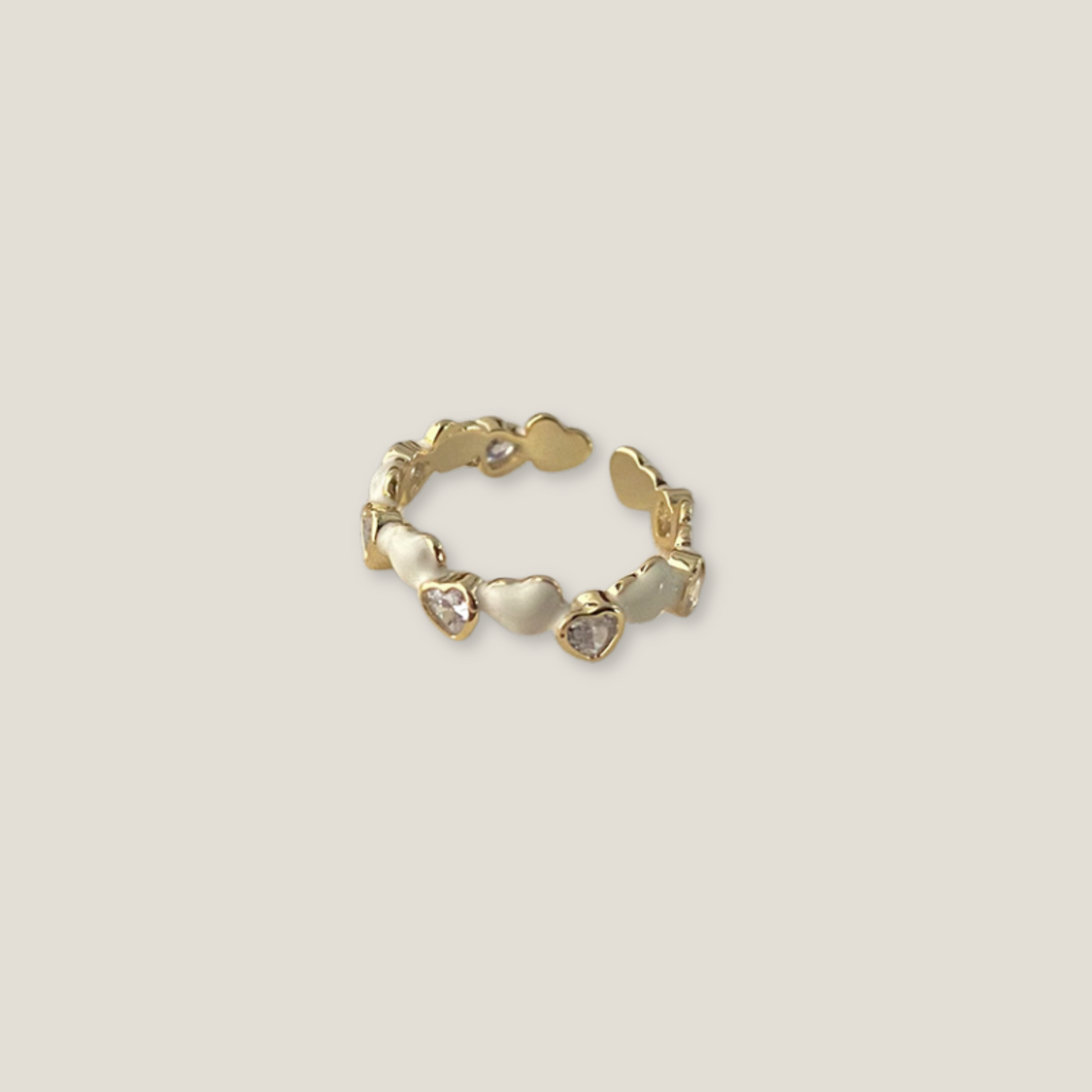 Heartfelt Radiance: Mother-of-Pearl & Crystal Heart Ring
