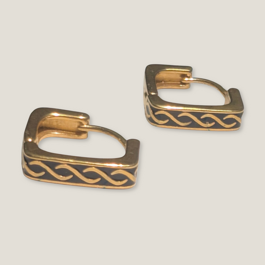 Golden Wave Inlay Hoop Studs | 18K Gold Plated