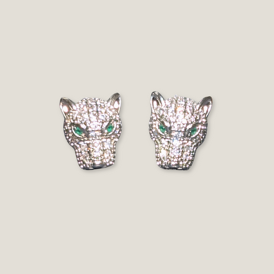 Paved Panther Emerald Eye Earrings