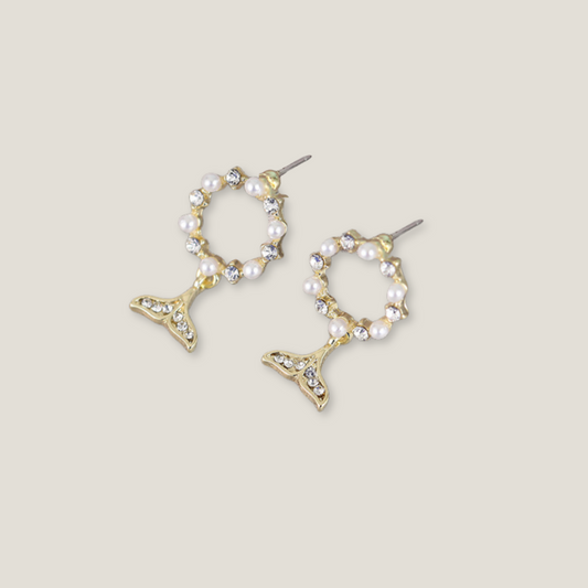 Golden Pearl Mermaid Tail Earrings | 18K Gold Plated