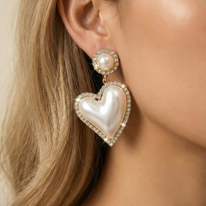 Dazzling Heart of Pearl Drop Earrings