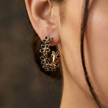 Gold & Black Floral Hoops