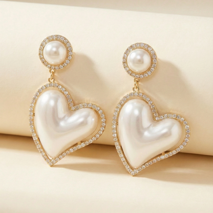 Dazzling Heart of Pearl Drop Earrings
