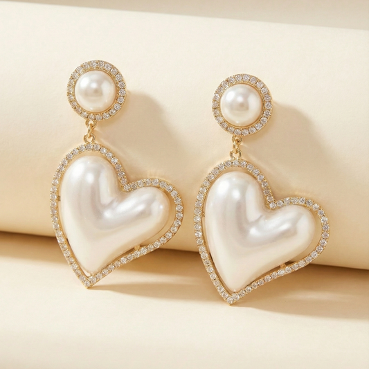 Dazzling Heart of Pearl Drop Earrings