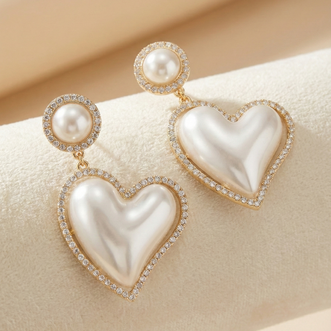 Dazzling Heart of Pearl Drop Earrings