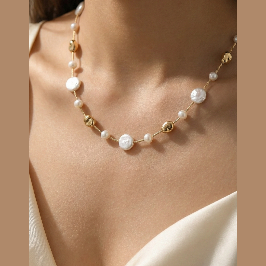 Irregular Coin Pearl & Abstract Nugget Necklace