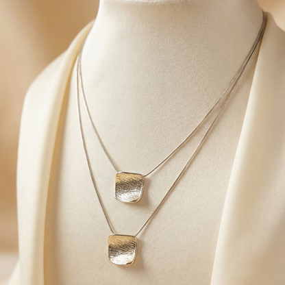 Double Layered Square Pendant Necklace | 18K Gold Plated