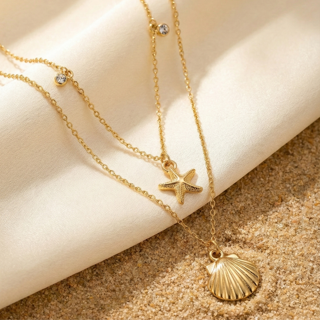 Layered Ocean Charm Necklace