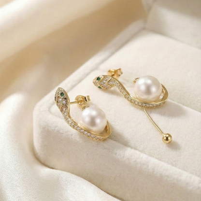 Serpent & Pearl Drop Earrings