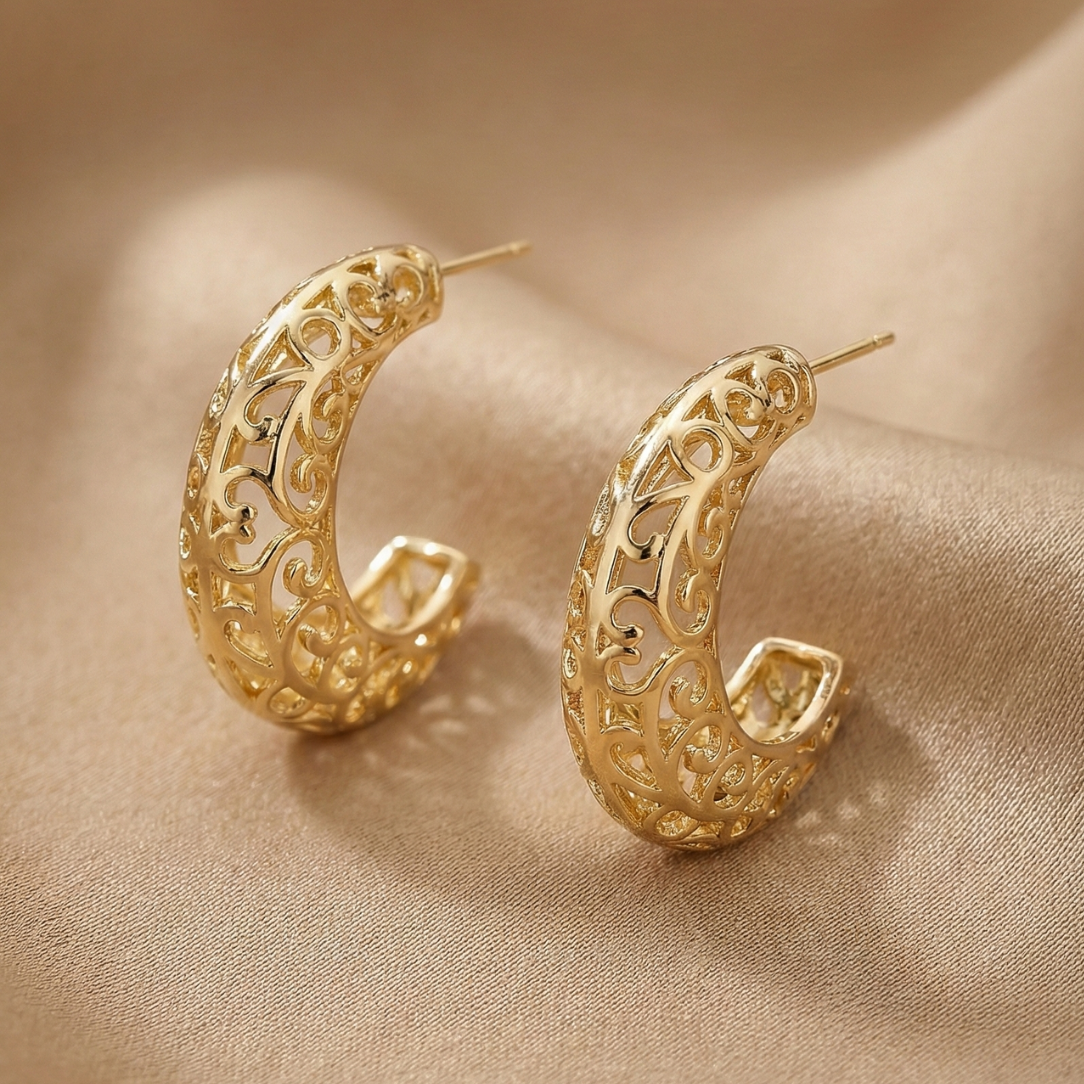 Filigree Gold-Tone C-Hoop Earrings