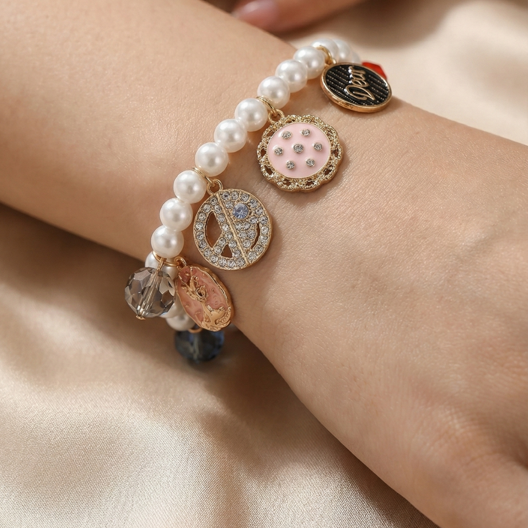 Vintage-Inspired Pearl Charm Bracelet