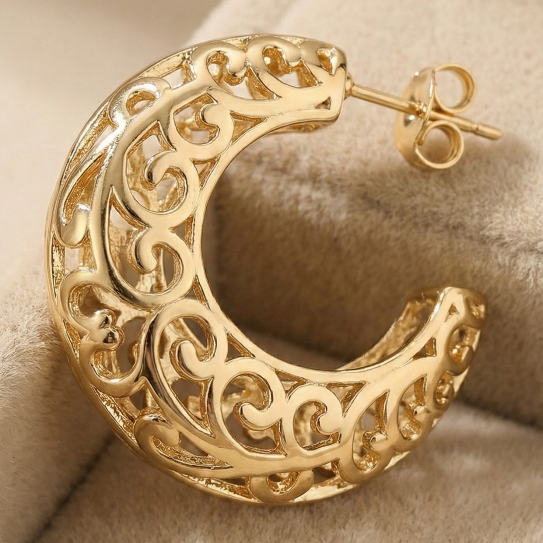 Filigree Gold-Tone C-Hoop Earrings