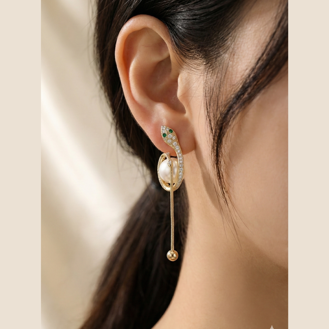 Serpent & Pearl Drop Earrings