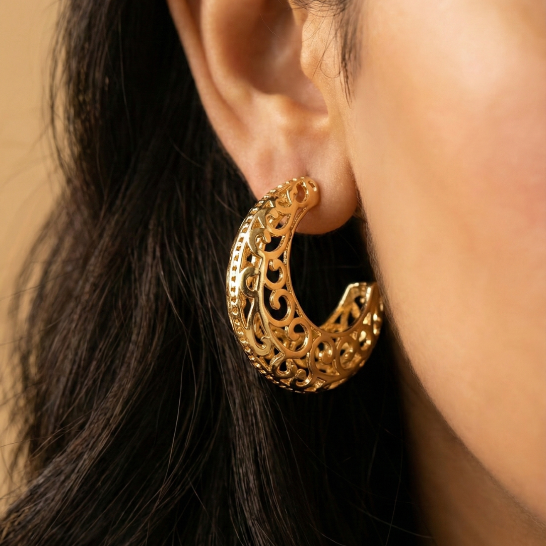Filigree Gold-Tone C-Hoop Earrings