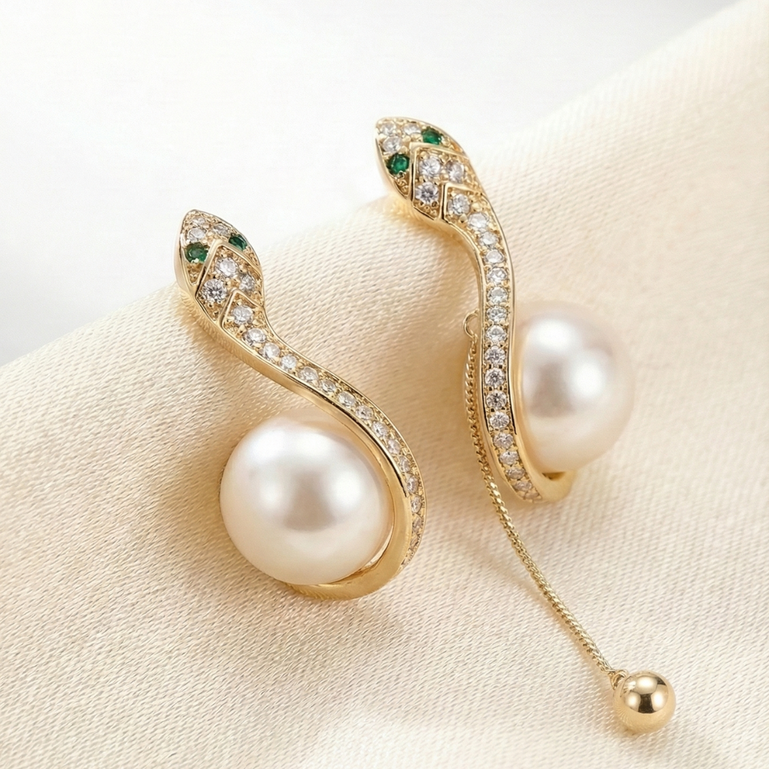 Serpent & Pearl Drop Earrings
