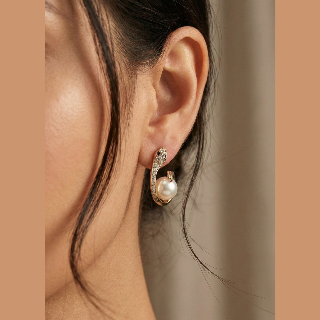 Serpent & Pearl Drop Earrings