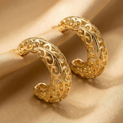Filigree Gold-Tone C-Hoop Earrings